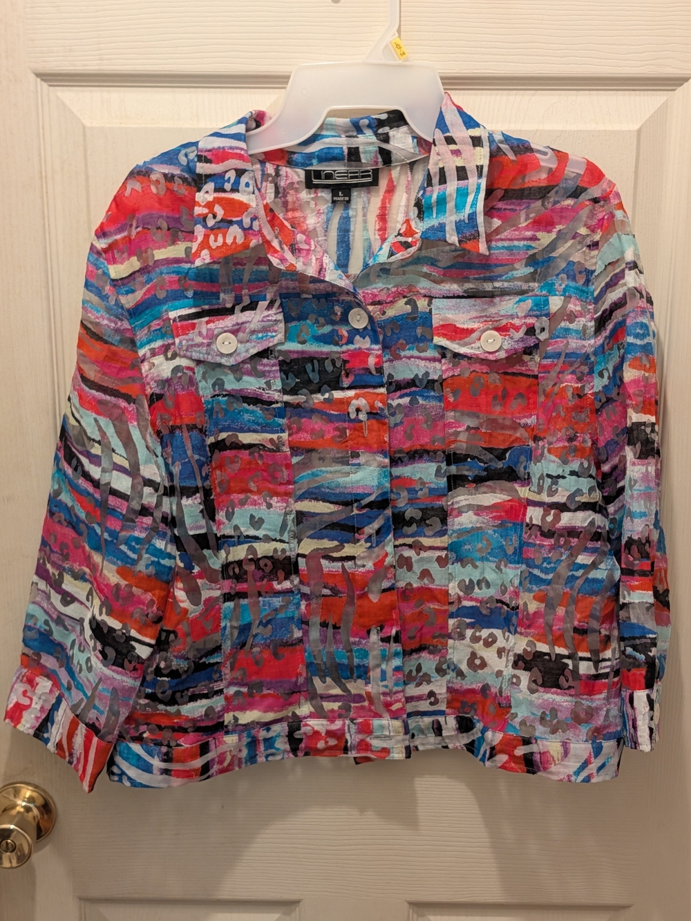 Linear Multicolor Abstract Print Button Up Jacket Size L